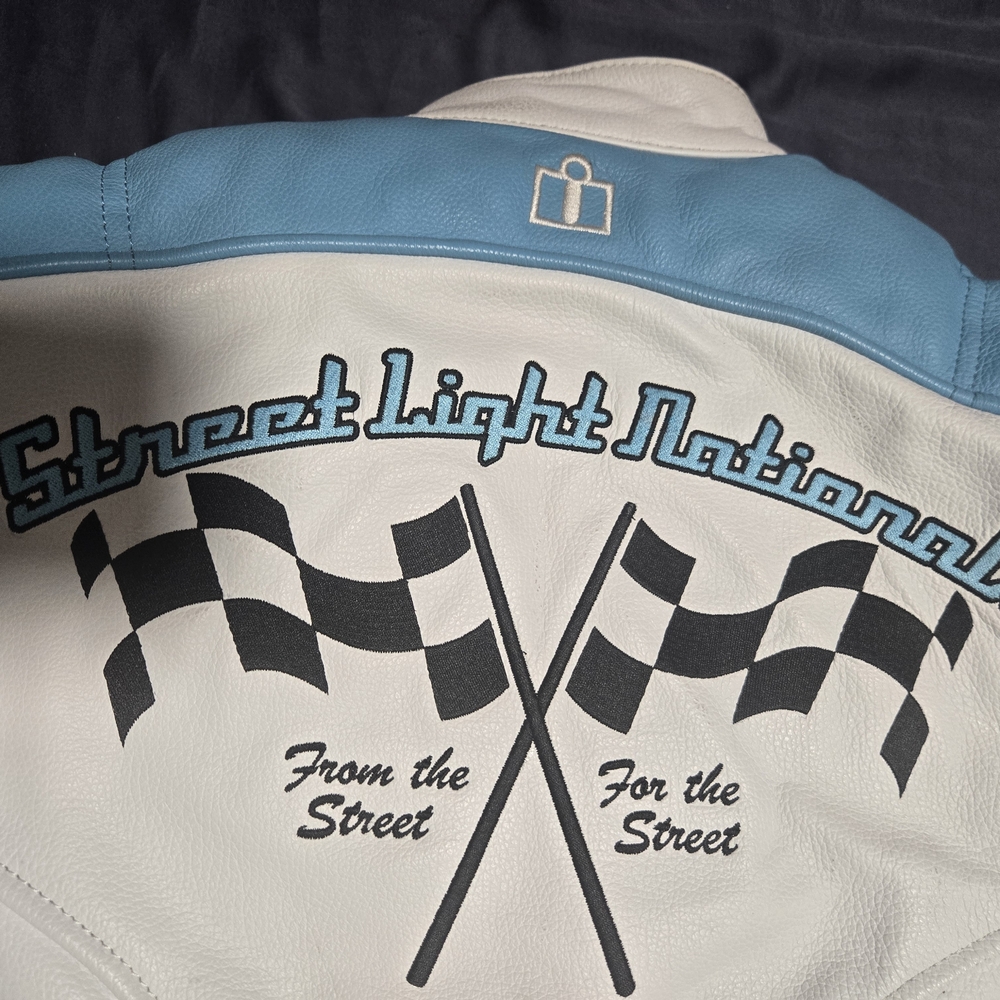 White and Blue Racing Leather Jacket - Picture 10 of 10